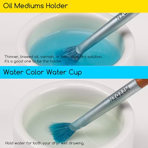 MEEDEN 2 Pack Porcelain Palette Cup, Ceramic Palette with Lid, Deep Well Oil Painting Cup, Artists Paint Water Cup, Oil Paint Dipper, Brush Wash Bowl with Beech Wood Tray - size: Not Available | 2 Wells