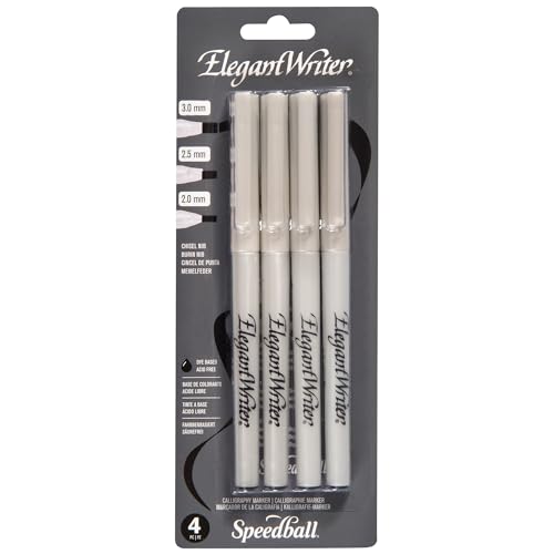 Speedball Elegant Writer Acid-Free Non-Toxic Water Based Calligraphy Marker, Chisel Tip, Assorted Size, Black, Set of 4 - color: Black, style: 2.0 mm / 2.5 mm / 3.0 mm
