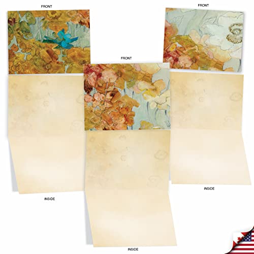 The Best Card Company - 10 Boxed Note Cards with Flowers - Blank Assorted Floral Notecards Bulk (4 x 5.12 Inch) - Batik Blossoms M6590OCB - style: Batik Blossoms