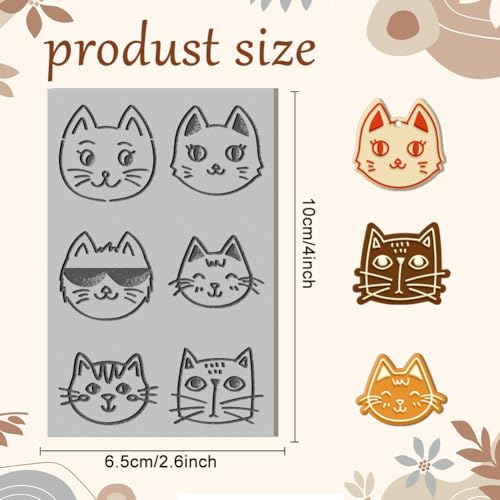 CHGCRAFT Artistic Cat Face Clay Texture Mat Cat Expression Polymer Clay Molds DIY Clay Texture Tools for Clay Pottery Earring Jewelry Making Stamp Engraving Machines, Cat, 3.9x2.6inch - style: Cute Animal
