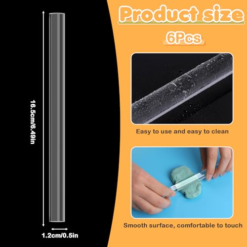Acrylic Clay Roller, 6 Pcs Clay Rolling Pin Clear Acrylic Rod Round Tube Roller Pin Plastic Sticks Clay-Tools for DIY Crafts Handmade Art Supplies (6.5 x 0.5 Inch)