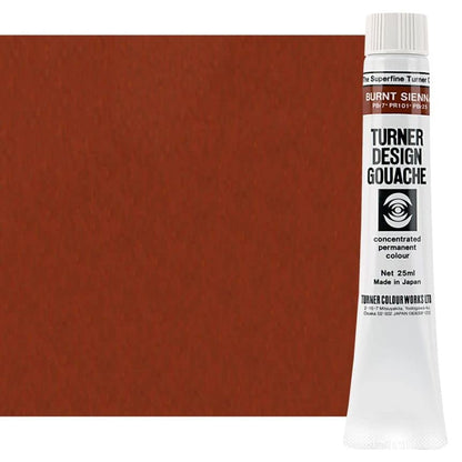 Turner Colour Works Design Gouache Concentrated Permanent Color - 25ml Tube, Burnt Sienna - Watercolor Paint, Made in Japan, Opaque Layering Abilities