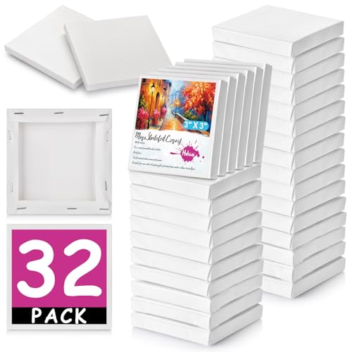 32PCS Mini Canvases for Painting – 3 x 3 in Bulk Small Square Stretched Canvases, 0.4 in Thick Blank Canvas for Students, Art Supplies, School & Home Crafts - size: 32Pcs Mini Canvas -3x3in