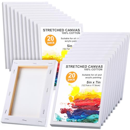 Thenshop 20 Pack Stretched Canvas for Painting 5 x 7 Inches Triple Primed Acid Free 100% Cotton White Blank Canvas for Painting Supplies Oil and Acrylic Pouring Art Watercolor - size: 5 x 7 inches