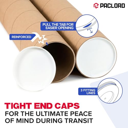 5" x 30" Reinforced Kraft Paper Mailing Tube, Pack of 1 Tube with 2 Caps – Secure USPS Approved – Cardboard Poster Mailer for Shipping and Storing of Prints, Artwork, Posters, or Documents
