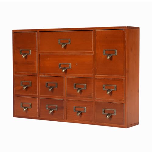 Desk Drawer Organizer | 12 Drawers Apothecary Cabinet | Apothecary Supplies Vintage Chests | Desktop Chest Drawer | Wooden Desk Drawer Organizer for Tea Collection, Stationery (Brown1-12 Drawers) - color: Brown1-12 Drawers