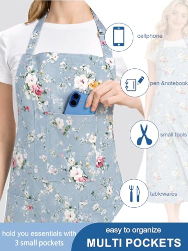 Molaxhome Split Apron with 3 Pockets,Unisex Pottery Apron with Adjustable Strap for Kitchen Ceramics - color: Bluerose