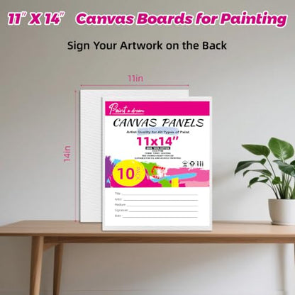 10 Pack 11x14 Canvas Panels for Acrylics & Oils, 100% Cotton, Triple Primed, Acid-Free & Non-Toxic, No Warp, Lightweight Art Boards for Home Decor, Classroom, Gifts, Ideal for Kids, Adults & Artists - size: 11x14" - 10Pack