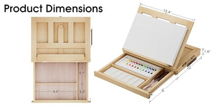 LUCYCAZ Art Easel for Painting, Tabletop Painting Easel Set for Kids, Pine-Wood Portable Easel Stand for Artists with Canvas, Acrylic Paints, Brushes, Palette and Palette Knives for Adults Beginners - style: Easel Set