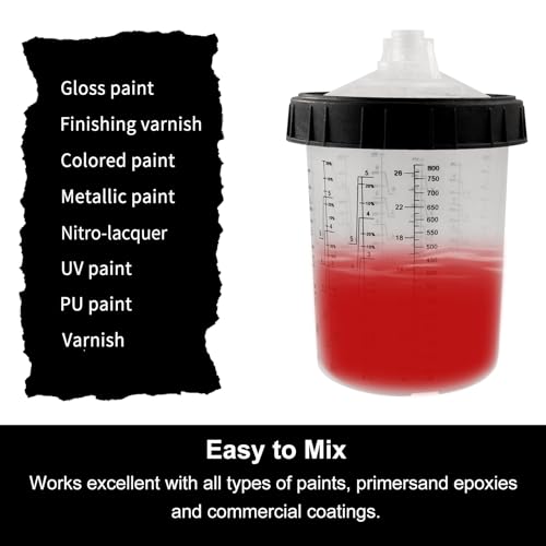 Disposable Paint Spray Gun Cup Liners & Lid System, 50 Standard 27 Ounce (800ml) Kit - 190 Mic- 50 Cup Liners, 50 Lids with Strainer, 1 Hard Cup with Retainer Ring 20 Plugs,2 Cup Adapters - size: 27 Ounce (190Mic) Kit-50PCS+2 Adapters