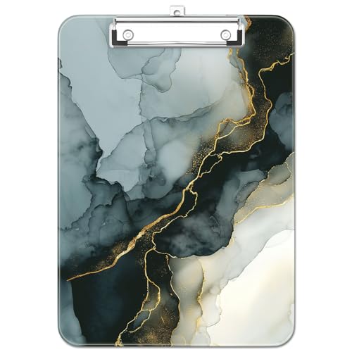 Plastic Cute Clipboard Low-Profile Metal Clip, A4 Letter Size 9 x 12.5 in, 8.5 x 11 Paper Clip Board for Teachers, Nurses, Classroom,Ink Painted Marble - color: Ink Painted Marble