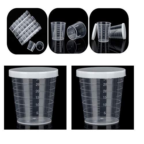 AKOAK 100 Pieces 30 ml (1 oz) Graduated Cup - Plastic Measuring Cup, Disposable Mixing Cup for Mixing Pigments, Paints, Liquids, Epoxies, Resins - With Lid