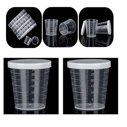 AKOAK 100 Pieces 30 ml (1 oz) Graduated Cup - Plastic Measuring Cup, Disposable Mixing Cup for Mixing Pigments, Paints, Liquids, Epoxies, Resins - With Lid