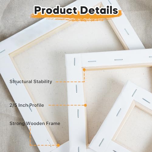 CONDA Mini Stretched Canvas for Painting, 3x3 Inch 24 Packs of Small Canvases for Kids and Art Supplies, 100% Cotton Primed Canvas, 2/5 Inch Profile Value Bulk Pack for Acrylics, Oils Painting - size: 3x3 inch, 24 Pack
