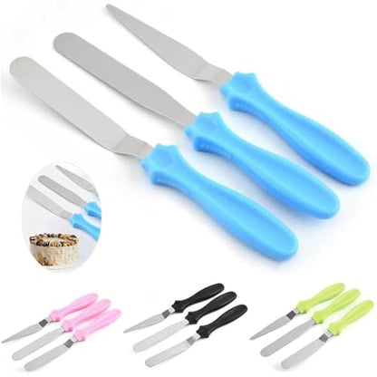 Cake Cream Spatulas, 3 Pieces of Cake Angled Spatula with Stainless Steel, Professional Cake Decorating, Pastry & Baking, Icing Frosting Cream Chocolate Cake Spatula (3 Pcs Blue) - color: 3 Pcs Blue