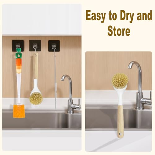 XYFuuee 5 Pack Dish Bottle Brush Set with 5-in-1 Cup Cleaning Brush, Dish Scrub Long Handle Brush with Scraper Tip, 3 Straw Cleaner Brushes, Washing Kitchen Sink Pot Pan Water Bottle Stove - color: Orange