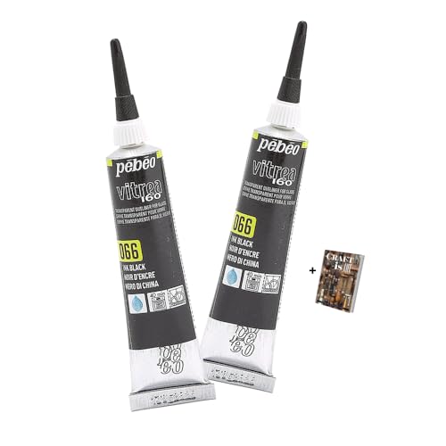 Vitrea 160 Glass Paint Outliner - 2 Pack 20ml Ink Black Art Tube Transparent Water Based Paint Set For Painting Glass Ware, Ceramic Ware, Glass Etching & Color Shift with E-book