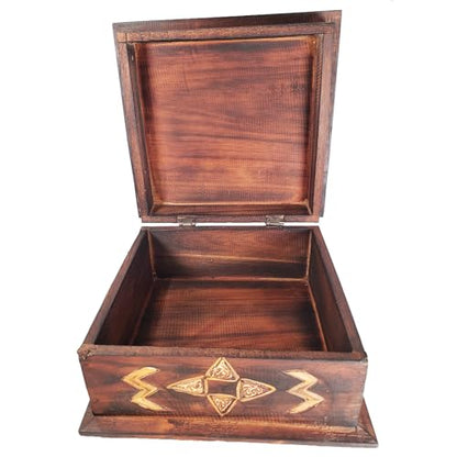 Hand-Carved Wooden Keepsake Box Collection – Decorative Rustic Storage Box, Jewelry Box, Trinket Organizer, Handmade Artisan Wood Home Décor (Box Medium) - size: Box Medium