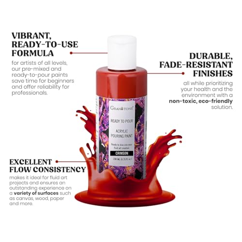GRANOTONE Premium Acrylic Pouring Paint Crimson Colour 6.76 fl oz 200 ml Ready to Use Superior High Flow Formula for Canvas Wood Paper Craft and Fluid Art Projects Made in India - color: CRIMSON