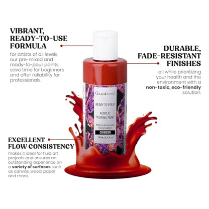 GRANOTONE Premium Acrylic Pouring Paint Crimson Colour 6.76 fl oz 200 ml Ready to Use Superior High Flow Formula for Canvas Wood Paper Craft and Fluid Art Projects Made in India - color: CRIMSON
