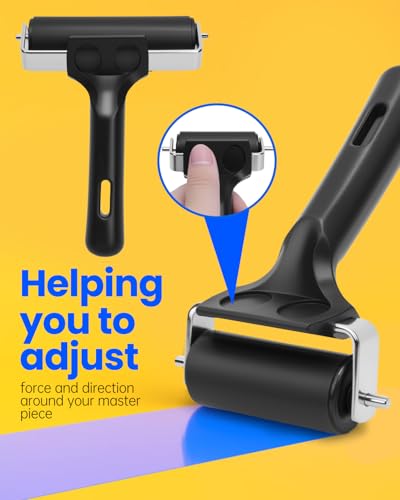 UCEC 4+7 Pack Brayer Rollers for Crafting – Durable Rubber Ink Roller & Linocut Block Printing Kit – Includes 5 Soft 4" x 6" Linoleum Blocks and Lino Cutting Tools with 6 Blades Universal Size, 4’’ Br