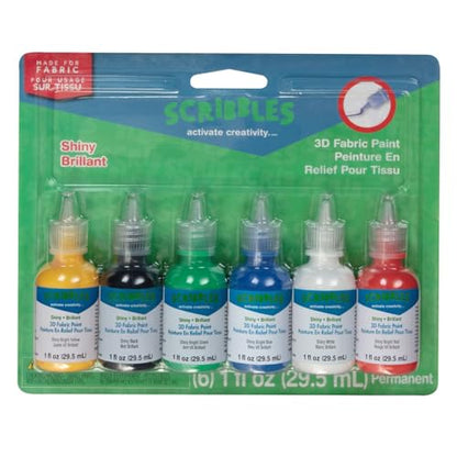 Scribbles Permanent Fabric Paint, Shiny 3D, 1 fl oz 6-Pack - color: Shiny