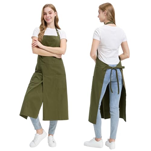 Molaxhome Split Apron with 3 Pockets,Unisex Pottery Apron with Adjustable Strap for Kitchen Ceramics - color: Green