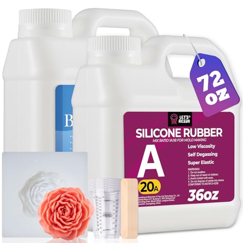 LET'S RESIN Silicone Mold Making Kit 72oz, 20A Non-Toxic Silicone Rubber for Mold Maker, Beginners, Ideal Liquid Silicone for Casting Resin, 3D Molds, 1:1 Mixing by Weight, Translucent - size: 72oz