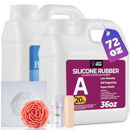 LET'S RESIN Silicone Mold Making Kit 72oz, 20A Non-Toxic Silicone Rubber for Mold Maker, Beginners, Ideal Liquid Silicone for Casting Resin, 3D Molds, 1:1 Mixing by Weight, Translucent - size: 72oz