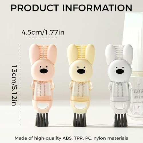 3PCS Cup Lid Cleaning Brush, 3 in 1 Cup Lid Gap Cleaning Brush Set, Bottle Cleaning Brush for Tight Spaces Multifunctional Portable Cup Lid Cleaner Home Kitchen Cleaning Tools (Rabbit) - color: Rabbit