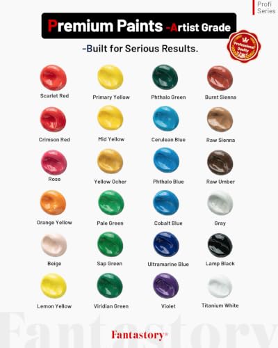 Fantastory Acrylic Paint Set, 24 x 60 ml with 12 Brushes; Christmas Acrylic Paint, Waterproof; For Artwork & DIY Projects on Canvas, Wood, Glass, Clay, Fabric, Ceramic, Paper, Canvas - style: 24 popular Colors