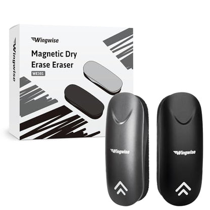 Wingwise Dry Erase Eraser, Magnetic White Board Eraser for Glass Whiteboards, Comfortable Grip, Strong Magnet, 2-Pack, Black + Gray (WE302) - color: 2-pack/ Black + Gray