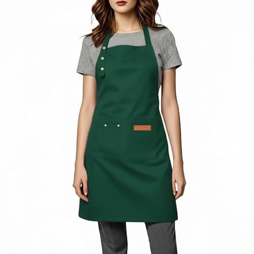 Kitchen Cooking Apron for Women Men Water-Resistant Artist Barista Baking Craft Catering Work Bib with Large Pockets - color: Green