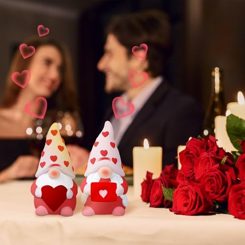 Poen 2 Pack Valentine's Day Ready to Paint Your Own Gnome Statues, Valentines Crafts for Adults 4 Inches Mini Blank Heart Ceramics to Paint Unpainted Gnome Figurines DIY for Sweet Valentine's Day Gift - style: Heart Style