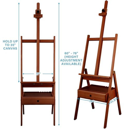 Large Wooden H-Frame Studio Easel, Solid Beechwood Easel Stand with Storage Drawer, Height Adjustable to 35 Inches High, Suitable for Painting, Sketching and Displaying, Walnut - style: Basic Walnut