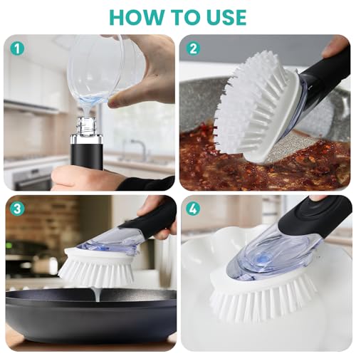 Soap Dispensing Dish Brush, Dish Scrub Brush with Soap Dispenser, Dish Soap Brush for Dishes, Pans, Sink, Pots - size: 1 Pack