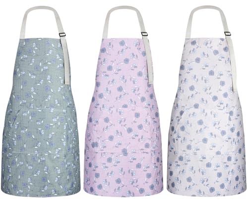 3 Pack Waterproof Floral Aprons for Women, Adjustable Strap Apronwith Pocket Multi-Use for Kitchen, Art, Garden - color: Floral 1