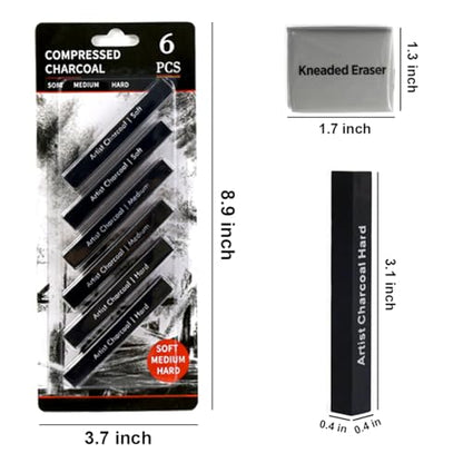 26 pcsPainting Set for Beginners and Artists, 18 Pieces Stencils, 6 PCS Compressed Charcoal Sticks, 2 Pack Kneaded Rubber Erasers Large Size, DIY Drawing Paint Back to School