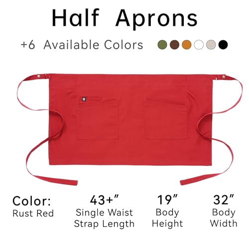 Unisex Waist Apron with Pockets Waiter Bar Half Bistro Apron 4251BY - color: Rust Red, size: 1 Pack