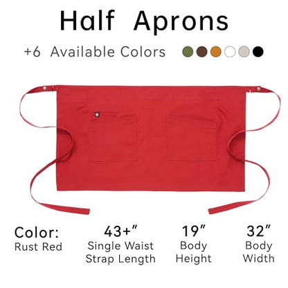 Unisex Waist Apron with Pockets Waiter Bar Half Bistro Apron 4251BY - color: Rust Red, size: 1 Pack