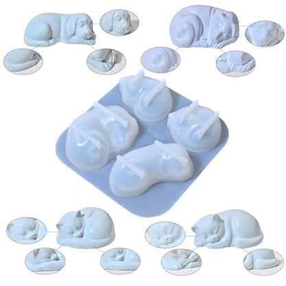 3D Dog Cat Silicone Molds for Resin Crafts Cartoon Pet Memorial Statue Epoxy Resin Molds Cute Animals Soap Mold Sleeping Cats Dogs Silicone Mold for DIY Pet Keepsakes Gummy Chocolate Candle Making