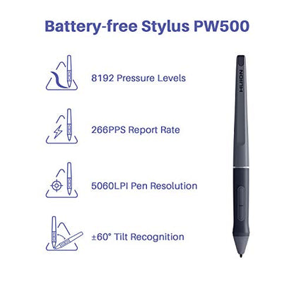 HUION HS611 Drawing Tablet 8192 Pressure Graphics Tablet with 10 HotKeys | Digital Art Tablet with Tilt Support Battery-Free Stylus, 8 Multimedia Keys, Touch Ring, 10x6inch Android Support Drawing Pad - size: Large