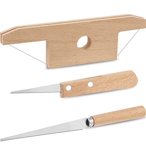 Amylove 3 Pieces Pottery Tools Cutting Clay Trimming Tool Includes Wood and Wire Bevel Cutter Fettling Knife for Pottery and Ceramics and Sculpting(Natural) - color: Natural