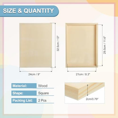 MECCANIXITY 2 Pack Wood Canvas Boards, 9x13 Inch Art Canvases Square Unfinished Wood Panel for Painting, Crafts, DIY Projects, Pouring Art - size: 9x13 Inch