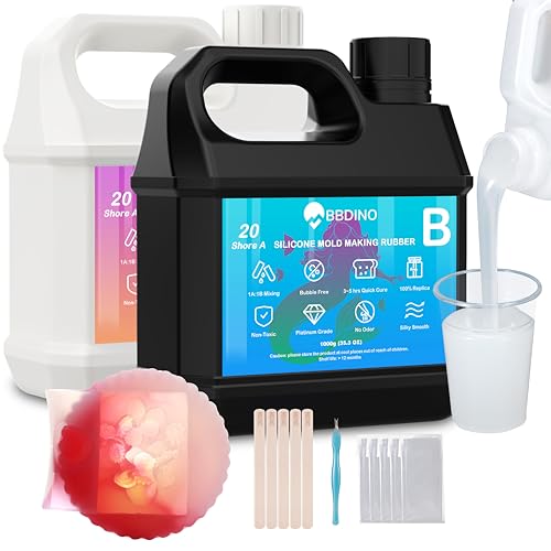 BBDINO Silicone Mold Making Kit, Mold Making Silicone 20A Translucent 4.4 lbs, Liquid Silicone for Mold Making 1:1 by Volume, Ideal for Casting Resin, Soap, Plaster, Wax Silicone Molds - size: 70.6 Oz