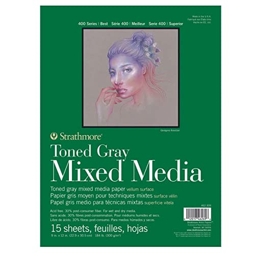 Strathmore 400 Series Toned Mixed Media Pad, 184 lb. Paper, 9 X 12 inches, Gray, 15 Sheets (462-309) (Pack of 12) - color: Toned Gray, size: 9 x 12 inches (Pack of 12)