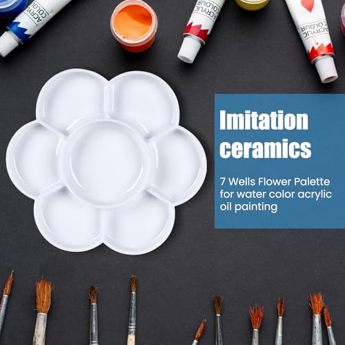 2 Pcs Imitation Ceramic Watercolor Palette, 6.8 Inch Round Painting Tray with 7 Wells, Large Artist Mixing Tray for Watercolor, Gouache, Oil Painting & Art Supplies