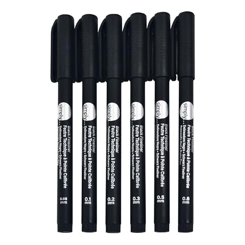 Daler Rowney Simply Fineliners Set, 6 Assorted Sizes, Black, Drawing, Illustration, Optimal for Entry-Level Artists & Hobbyists