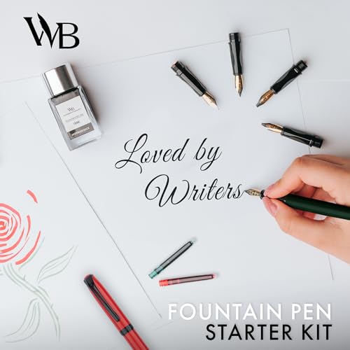 Wordsworth and Black Fountain Pen Set - Green - Includes 2 Pens, 18 ML Ink Bottle, 60 Ink Cartridges, A Refill Converter, 1 Medium and 4 Broad Nibs, Brush Pen - Fountain Pen Kit for Beginners - color: Red and Green