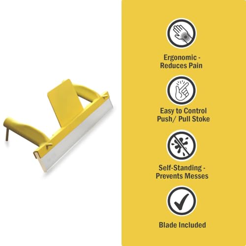 EZ Grip Squeegee for Screen Printing with 13″ 70-Durometer Blade – Ergonomic Two-Handle Design, Self-Standing Ink Guard, Tool-Free Blade Changes, Durable Solvent-Resistant Construction